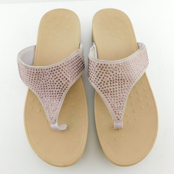 VIONIC Blush Pink Crystal Embellished Leather Thong Sandals 11 - Picture 2 of 6